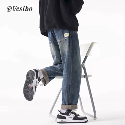 Осенние джинсы, штаны, ретро повседневные брюки, свободный прямой крой, в корейском стиле