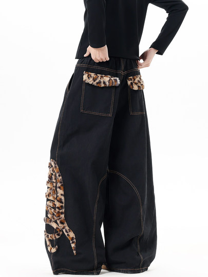 Мужские джинсы в американском стиле с модным леопардовым принтом, весенние брюки-сцимитары с вышивкой, винтажные широкие брюки в пол