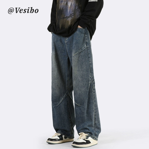 Черные джинсы, дизайнерские штаны, в американском стиле, свободный крой, тренд сезона