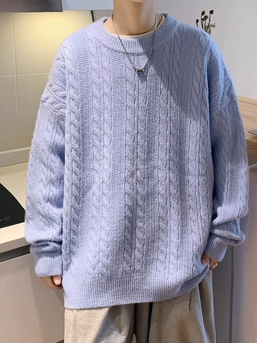 Белый японский демисезонный цветной ретро трикотажный свитер с круглым воротником, в корейском стиле