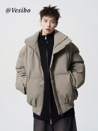 Мужская зимняя куртка-пуховик в американском стиле, модная, с воротником-стойкой, из кожи и хлопка, укороченная, универсальная, свободного кроя.