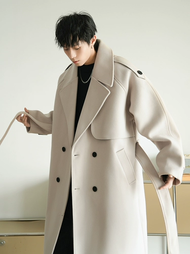 Корейская шерстяная верхняя одежда средней длины на осень, тяжелая модная брендовая верхняя одежда для пар, уличные повседневные свободные топы