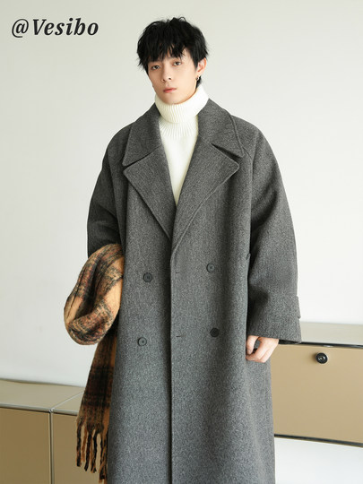 Korean Style Mid-Length Woolen Coat for Men and Women, Winter Trendy Brand, Cool Couple Over-The-Knee Trench Coat, High-End Cape Jacket
