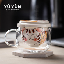 Yuyun glass teacup men and women tea water separation tea cup high color value with lid filter flower tea cup cute Cup cute