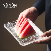 Yuyun Japanese hammered glass plate fruit tray rectangular household dish Western plate creative cold dish plate