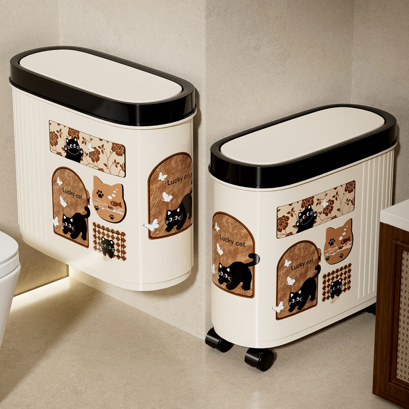 Wall-Mounted Trash Can for Bathroom, Large Capacity, Narrow Gap, Antique Style with Lid, Suitable for Bedroom and Guest Room Wall-Mounted Trash Can for Bathroom, Large Capacity, Narrow Gap, Antique Style with Lid, Suitable for Bedroom and Guest Room