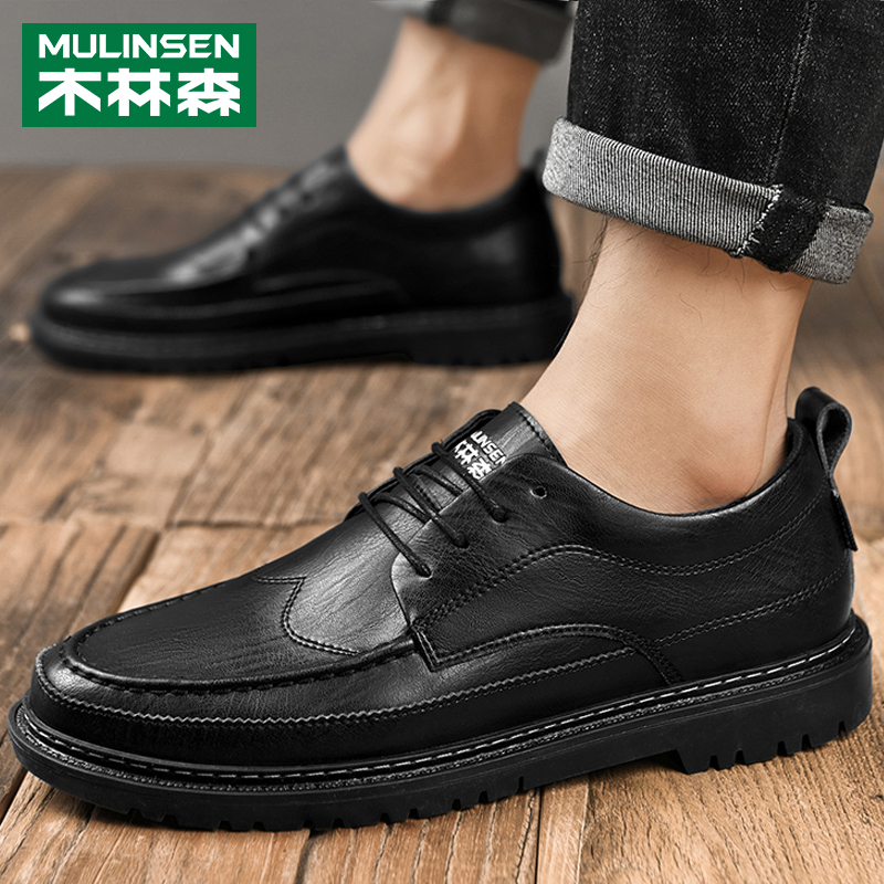Wood Linson Genuine Leather Casual Leather Shoes Men Trends 100 Hitch Soft Base Spring Black Business Positive Dress Working Buloc