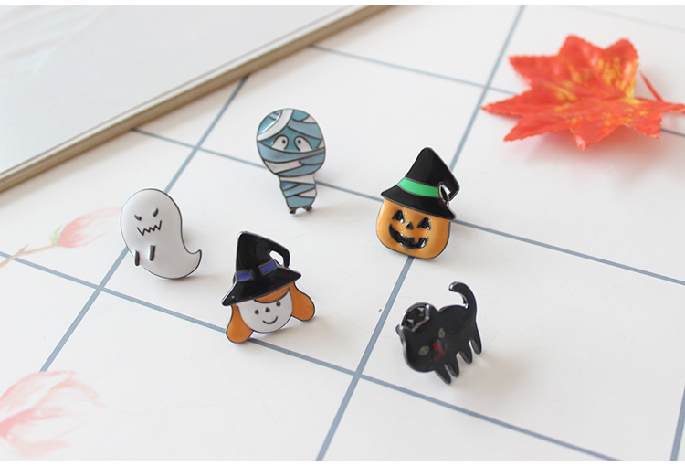 Thanh Đảo Eraser Trang sức Halloween Bộ sưu tập Mèo Ghost Geometry Moon Pumpkin Skull Bông tai Trâm - Trâm cài huy hiệu cài áo