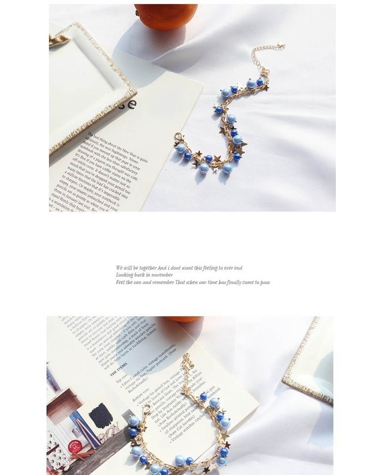 5548 Thanh Đảo Eraser Trang sức Nghệ thuật Nhật Bản Ngọt ngào Ngọt ngào Cô gái tươi mát Star Blue Pearl Bracelet vòng bạc cho bé