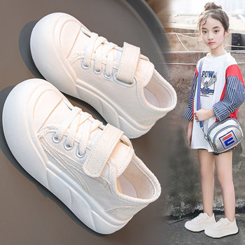 Girls' canvas shoes 2025 new children's white shoes breathable campus performance kindergarten girls' shoes