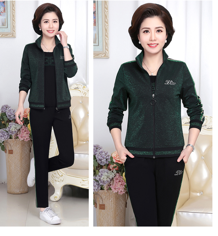 Áo khoác nữ mùa thu cho mẹ trung niên 40 tuổi 50 Bộ đồ thể thao giản dị dành cho phụ nữ trung niên mùa xuân và cotton ba mảnh mùa thu - Thể thao sau bộ thể thao lining nam