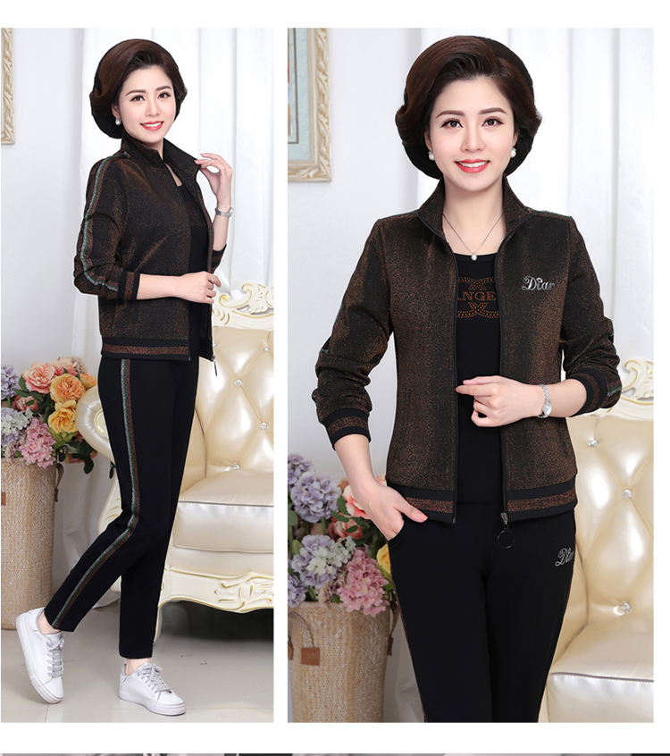 Áo khoác nữ mùa thu cho mẹ trung niên 40 tuổi 50 Bộ đồ thể thao giản dị dành cho phụ nữ trung niên mùa xuân và cotton ba mảnh mùa thu - Thể thao sau bộ thể thao lining nam