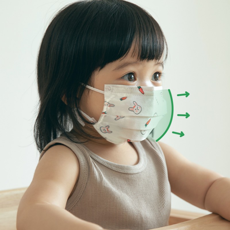 绿鼻子儿童平面口罩0-3岁宝宝婴儿专用防护透气一次X卡通口耳罩