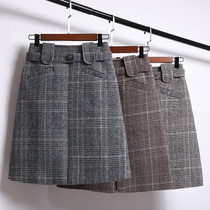 Hairy skirt women 2021 autumn and winter New High waist slim a-shaped bag hip skirt gray plaid skirt