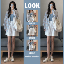 Summer Big Code Womens Dress 2022 Light Cooked Fat Mm Display Slim Superior Sense Salt Ensemble Wearing a short sleeve blouse and two suit spring