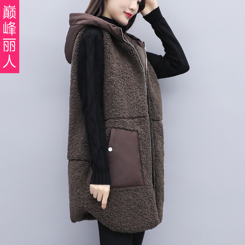 Lamb wool waistcoat Autumn Winter 2021 New Medium Long Version Thickened Plush Vest Foreign Pie Loose Cotton Waistcoat Jacket