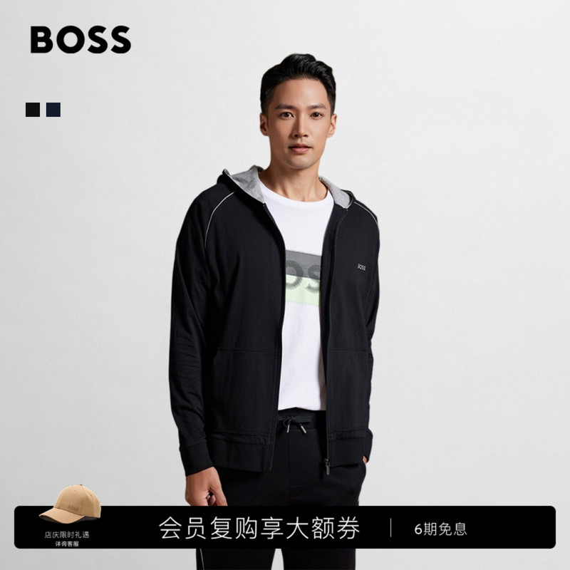 [Classic Style] [95% Cotton] Boss Men's Regular Fit Casual Zip-Up Hoodie Jacket