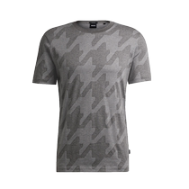 HUGOBOSS Mens Autumn 2024 New Houndstooth Jacquard Pattern Mercerized Cotton T-Shirt
