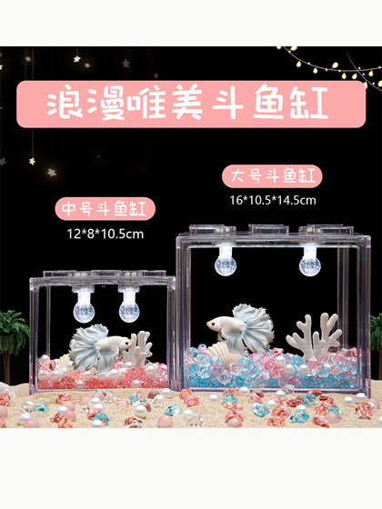 Acrylic Small Desktop Aquarium for Bettas, Creative Ecological Building Block Box for Home Decoration, Complete Set