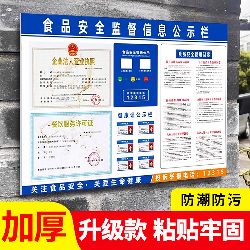 Business License Frame Wall-Mounted Food Safety Supervision Information Display Board Health and Hygiene License Display Board Restaurant Display Board Three-In-One License Holder for Small Shops, Workshops, Restaurants, Industrial and Commercial Use, No Drilling Required