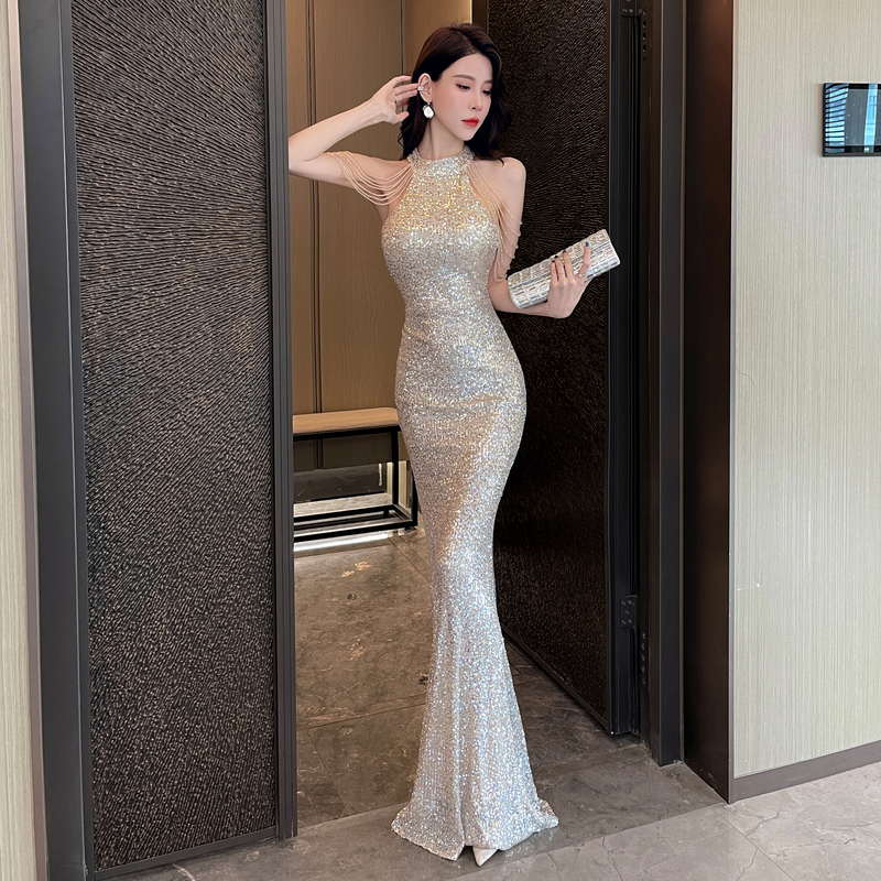 Evening Dress for Women 2026 New Style High-End Elegant Light Luxury Niche Host Coming-Of-Age Ceremony Fishtail Banquet Sequin Dress Summer