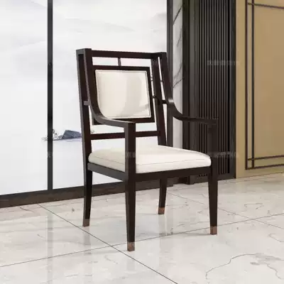 Xin Ya modern simple light luxury solid wood chair soft leather chair fabric hotel dining chair backrest armrest chair new Chinese style