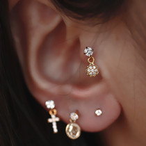 French cross stud earrings Korean thin rod screws earrings gold coins small ears natural pearl earrings