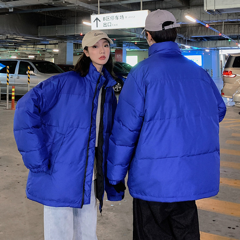 Klein blue jacket down clothes Men's 21 new Winter PU Pie Port Wind lovers Chauffins Thickening Students