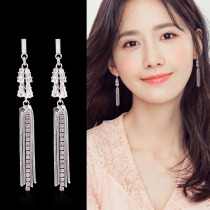 Lin Yuner same tassel earrings sterling silver Super fairy long temperament 2021 New Tide Cold high grade ear studs