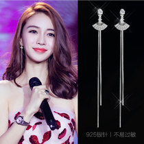 angelababy with the same 2021 new earrings feminine temperament personality sterling silver earrings tassel long ear line drop earrings