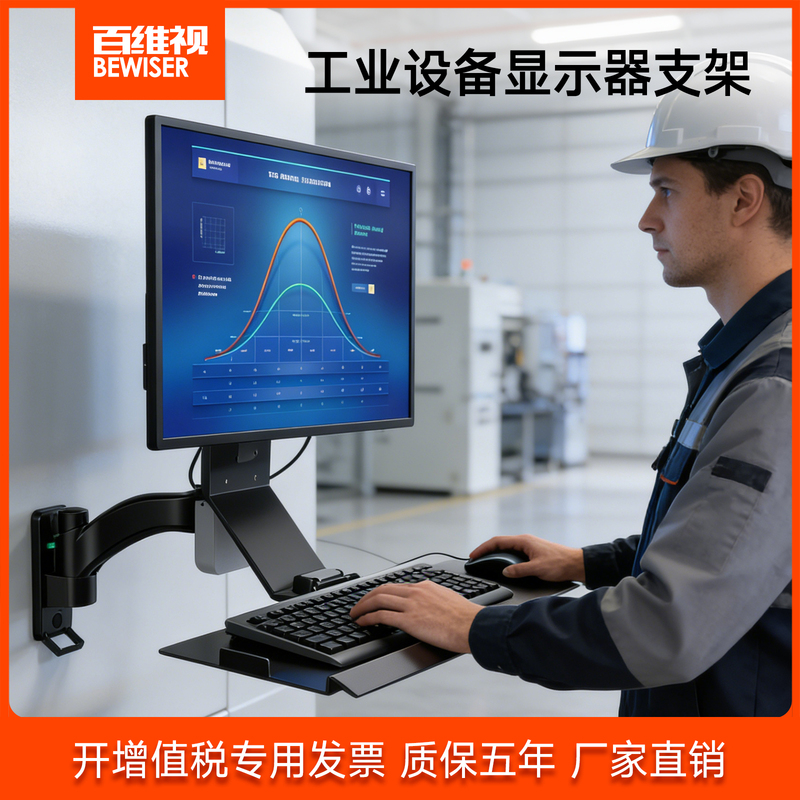 Baiweishi Industrial Machine Tool Equipment Monitor Screen Bracket with Keyboard Tray Telescopic Rotating Folding Lifting Arm