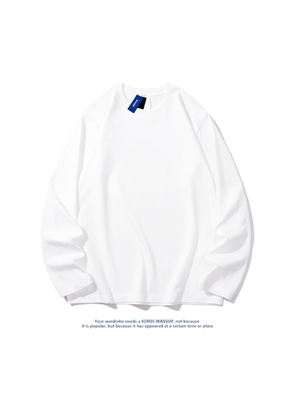 买一送一重磅纯棉长袖t恤男秋冬纯色白色卫衣内搭上衣白t女打底衫