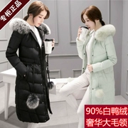 Khí hậu Slim Lady White Duck Down Dicken Down Jacket Women Long trùm đầu Thời trang Áo khoác nữ màu đen dày