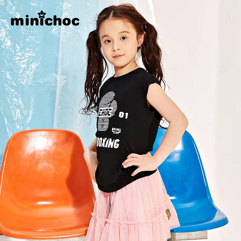 ilovechoc bé trai và bé gái minichoc vest mùa hè mới lỏng t-shirt đáy hit thủy triều của trẻ em.