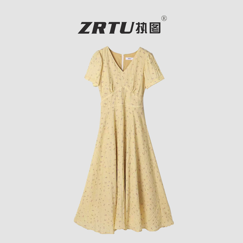 【Bee Happy Club】Zrtu/V-Neck Floral Dress Long Skirt Zr2541