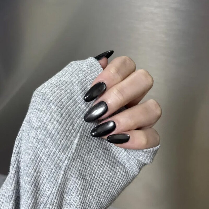 Black Glass Beads Handmade Wearable Nails New Year Style 2026 Cat Eye Nail Art Finished Short Nail Patches Black Glass Beads Handmade Wearable Nails New Year Style 2026 Cat Eye Nail Art Finished Short Nail Patches