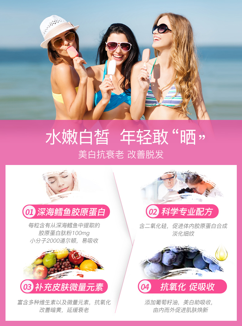 新西兰 SA深海鱼胶原蛋白肽软胶囊 60粒*2件 防脱发美白抗衰老 图5