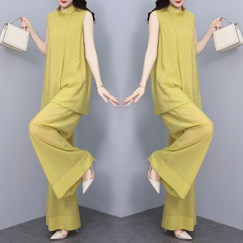 2025 Summer New Fashion Suit for Women, Elegant High-End Sleeveless Top and Wide-Leg Pants Two-Piece Set, Trendy Korean Style Women's Clothing