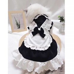 Treasure Meow Meow House Pastoral Maid Dress Spring/Summer Thin Cute Cat Clothes Cat and Dog Black and White Pet Princess Outfit