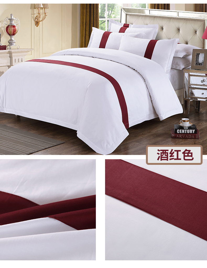Tinh khiết bông trắng 60 satin bộ đồ giường khách sạn năm sao đơn giản khăn trải giường chăn gối khách sạn bốn mảnh