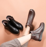 Зимние флисовые удерживающие тепло нескользящие туфли для матери, короткие сапоги, зимняя обувь для кожаной обуви, для среднего возраста