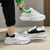 Eurobombed Street Thick Bottom Old Daddy Shoes Women 2022 Spring Autumn New Leather 100 Hitch Parquet Color Small White Shoes Lace Casual Shoes