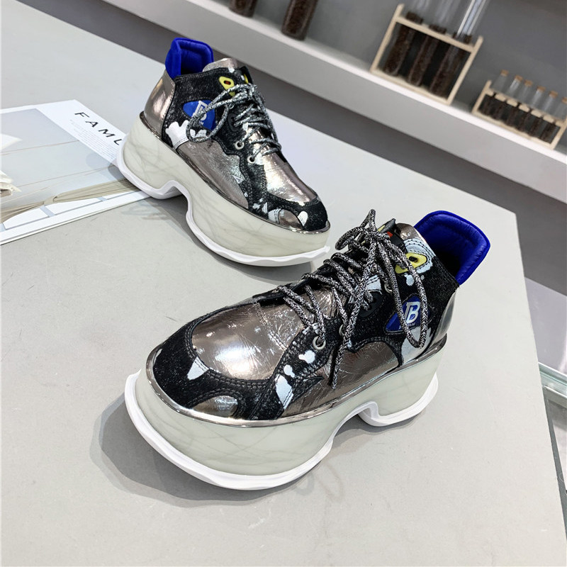 Broken code clearance genuine leather high tube daddy shoes women's horsehair color matching sponge cake thick bottom all-match women's shoes short boots