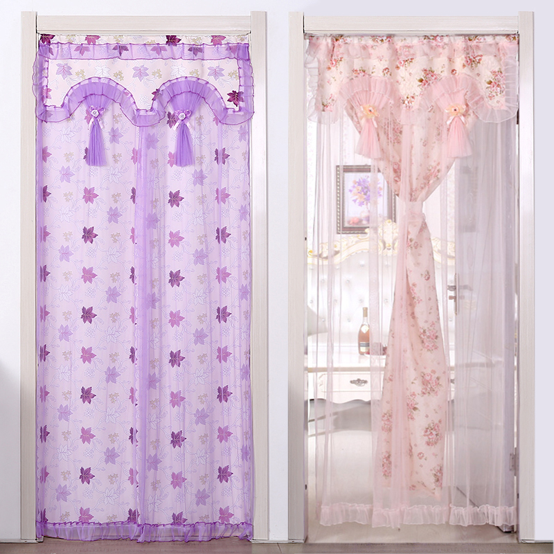 Lace Sheer Door Curtain for Bedroom, Fabric Home Use, Summer Mosquito-Proof Gauze Curtain, Double-Layer, No-Drill, Four-Season Decorative Partition Curtain