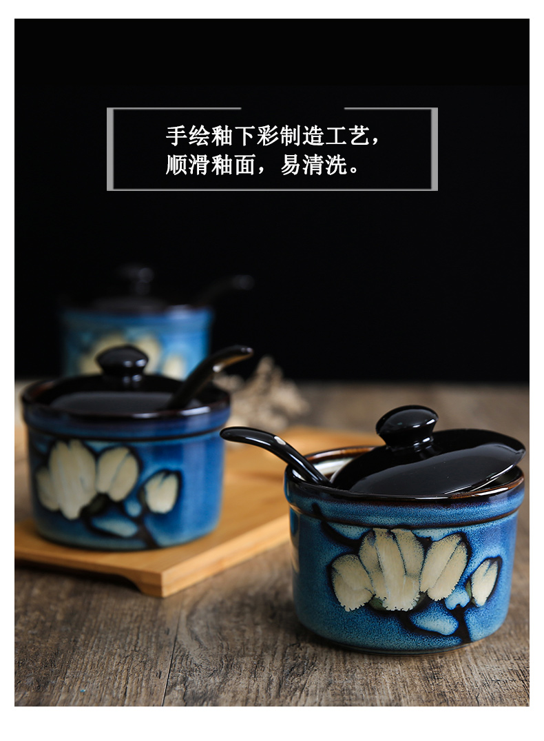 "Yuquan" xin LAN with cover ceramic seasoning salt pot, sugar pot seasoning bottle under the glaze color seasoning box of three - piece suit