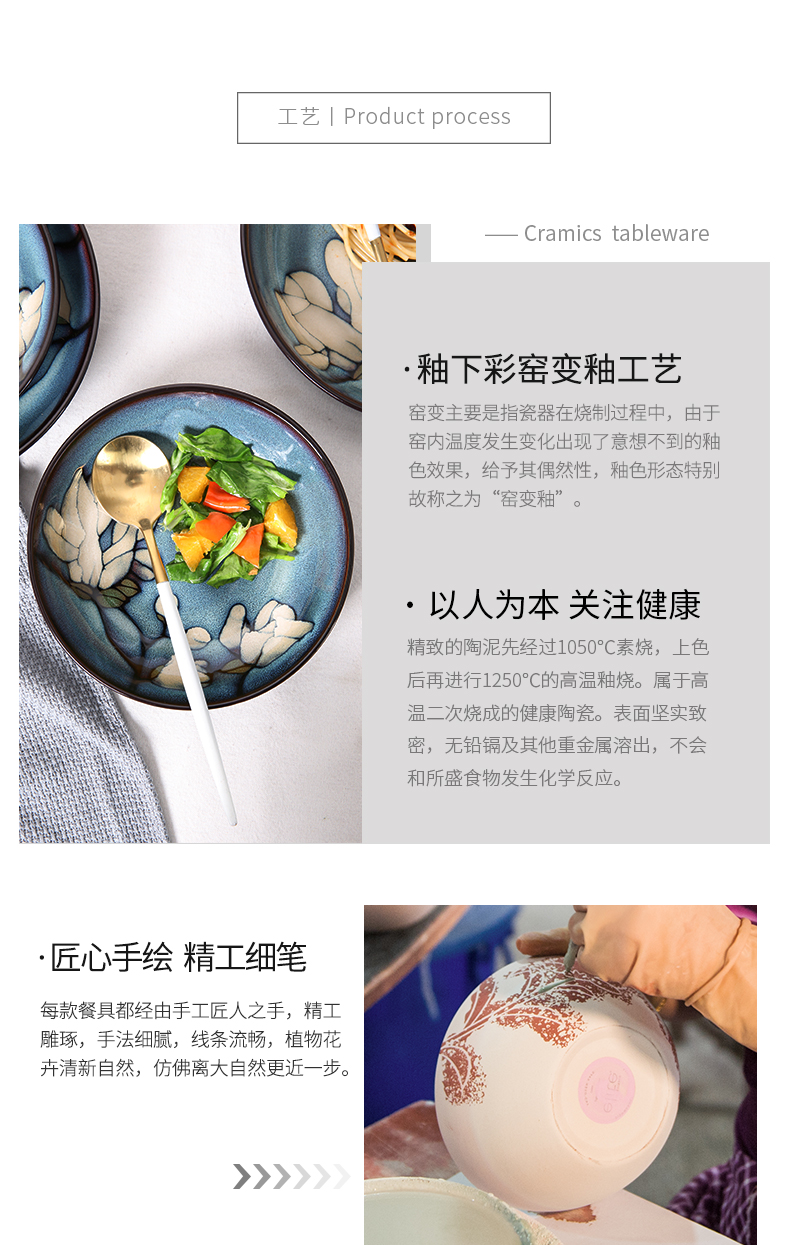 Xin LAN tableware suit feel 】 【 dishes 56 head hand - printed Chinese style household ceramic bowl plate