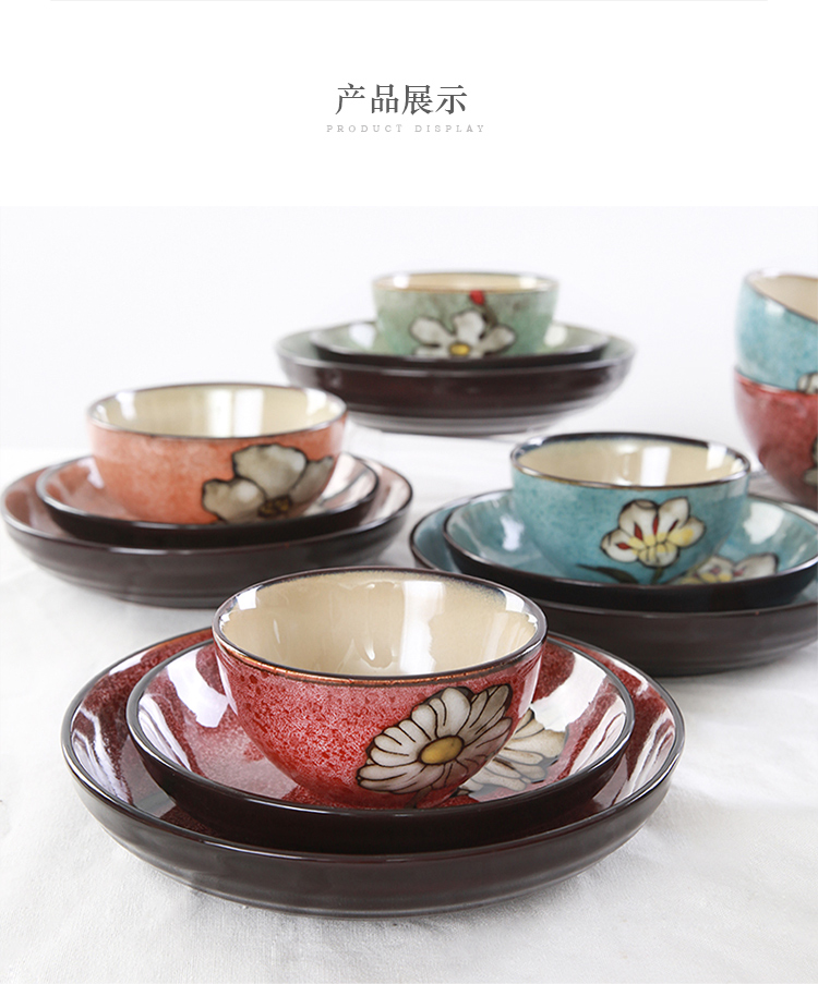 Korean yuquan 】 【 hand - made dishes rice bowls a single large rainbow such use ceramic tableware dish dish dish home side dish