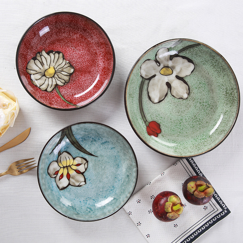 Korean yuquan 】 【 hand - made dishes rice bowls a single large rainbow such use ceramic tableware dish dish dish home side dish