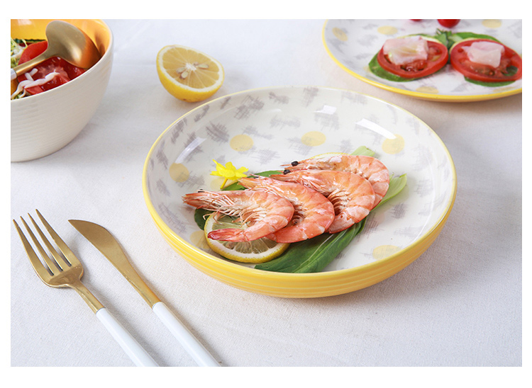 Setting sun creative yuquan 】 【 Korean dishes tableware suit Chinese ceramic dishes under the glaze color home plate