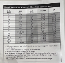 AB USA buys STUART WEITZMAN womens shoes size chart (non-selling)